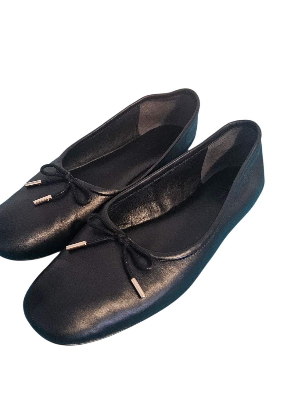 Nordstrom Elsie Black Leather Ballet Flats with Bow Accent Size 9.5